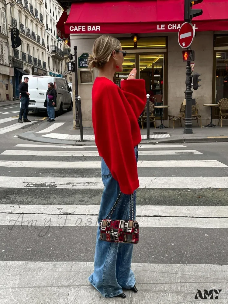 Chic Retro V-neck Loose Long Sleeve Casual Knitted Autumn Sweater