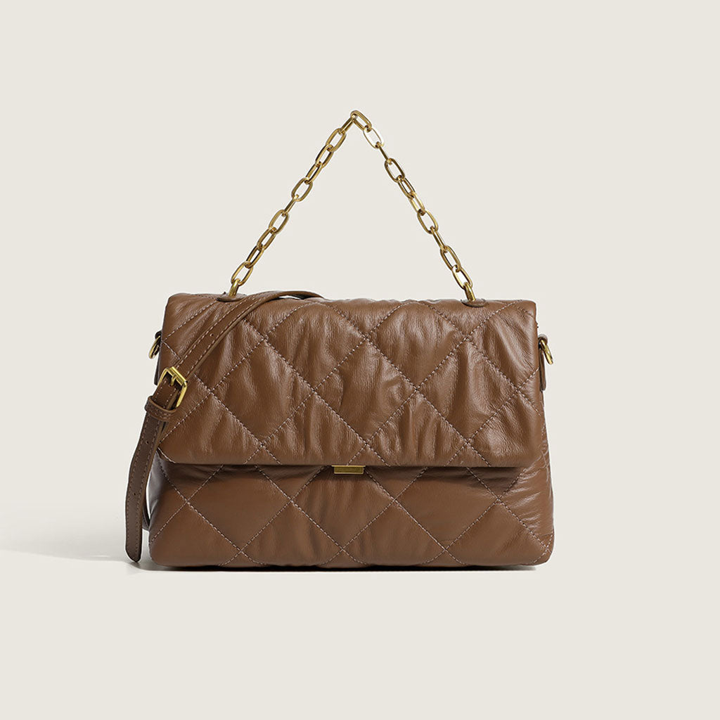 Chic Rhombus Buckled Chain Trim Shoulder Bag - Coffee