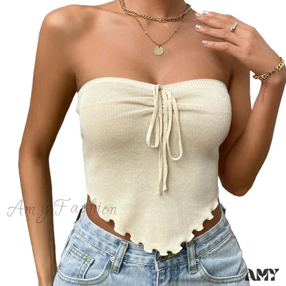 Chic Sexy Knitting Strapless Backless Hem Summer Slim Solid Crop Top
