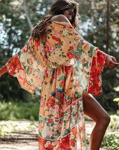 Chiffon Leopard Print Kimono Boho Beach Cover up