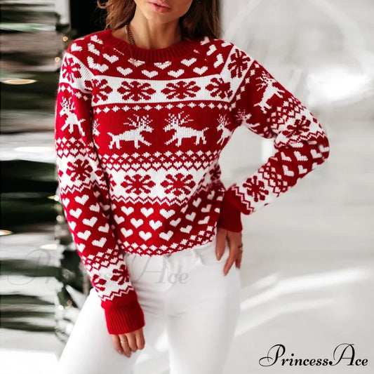 Christmas Cozy Cute Santa Head Print Comfortable Oversized Stylish Sweater