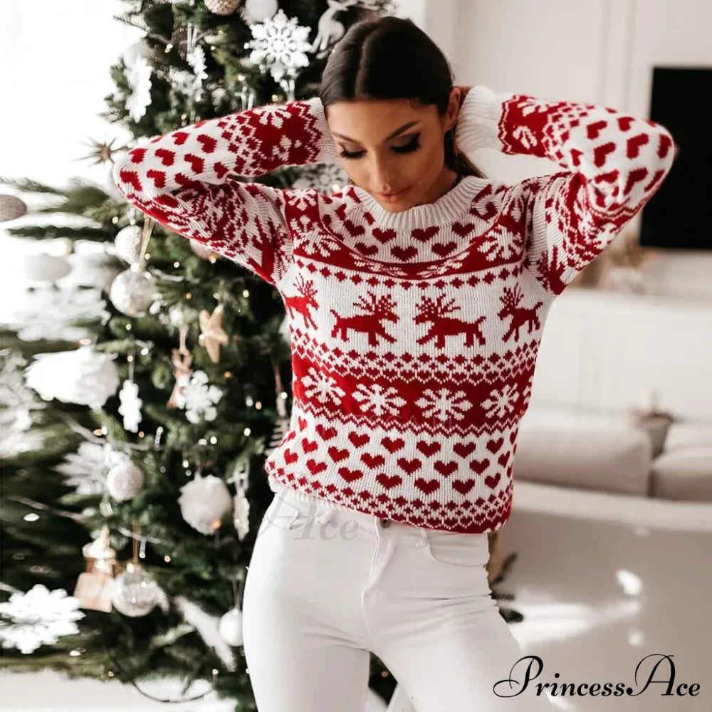Christmas Cozy Cute Santa Head Print Comfortable Oversized Stylish Sweater