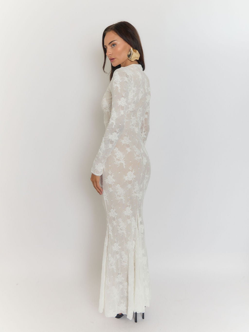 Mock Neck Ribbed Texture Long Sleeve Formfitting Maxi Dress