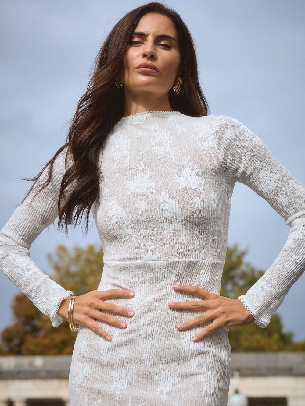 Mock Neck Ribbed Texture Long Sleeve Formfitting Maxi Dress