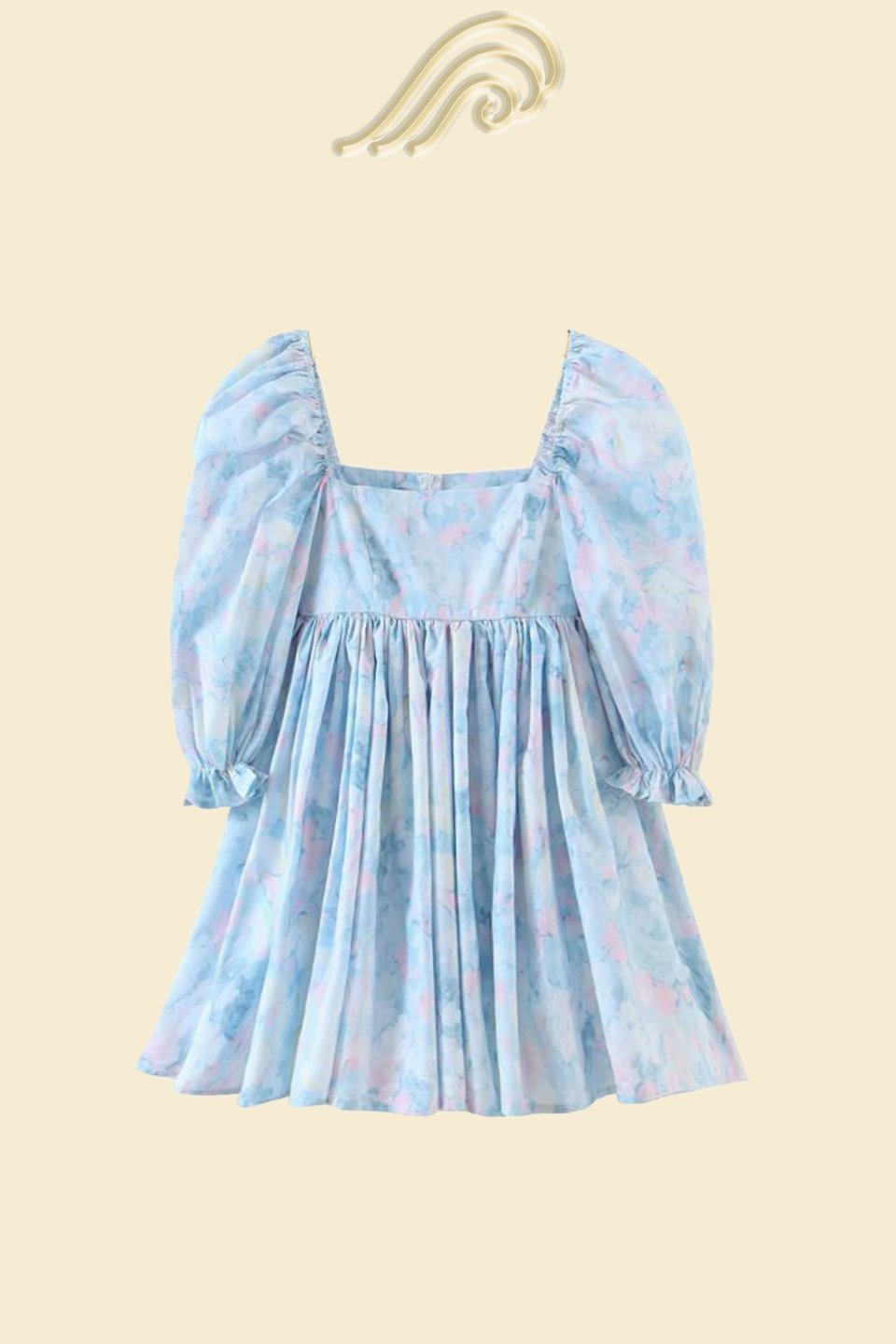 Square Neck Puff Sleeve Empire Waist Floral Print Mini Dress
