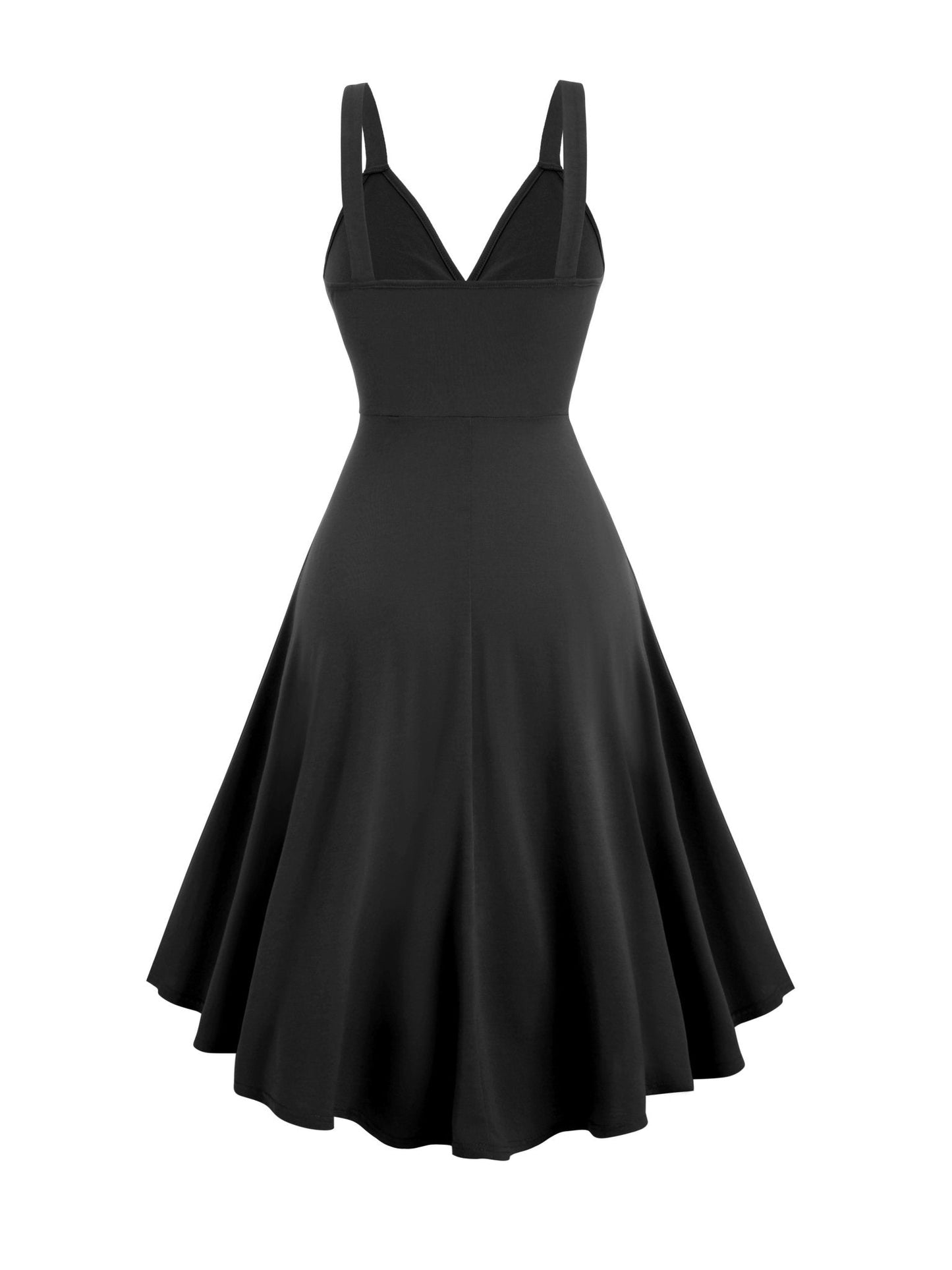 Surplice V-Neck Ring Detail Sash Belt High-Low A-Line Sleeveless Dress