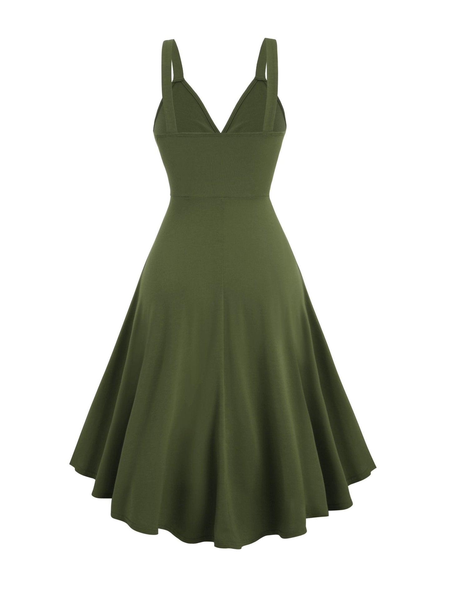 Surplice V-Neck Ring Detail Sash Belt High-Low A-Line Sleeveless Dress