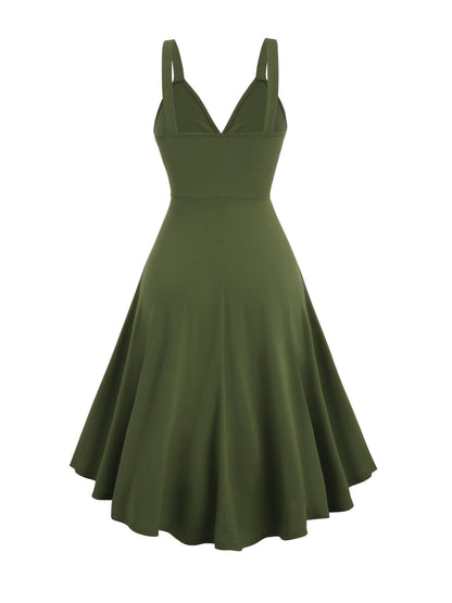 Surplice V-Neck Ring Detail Sash Belt High-Low A-Line Sleeveless Dress