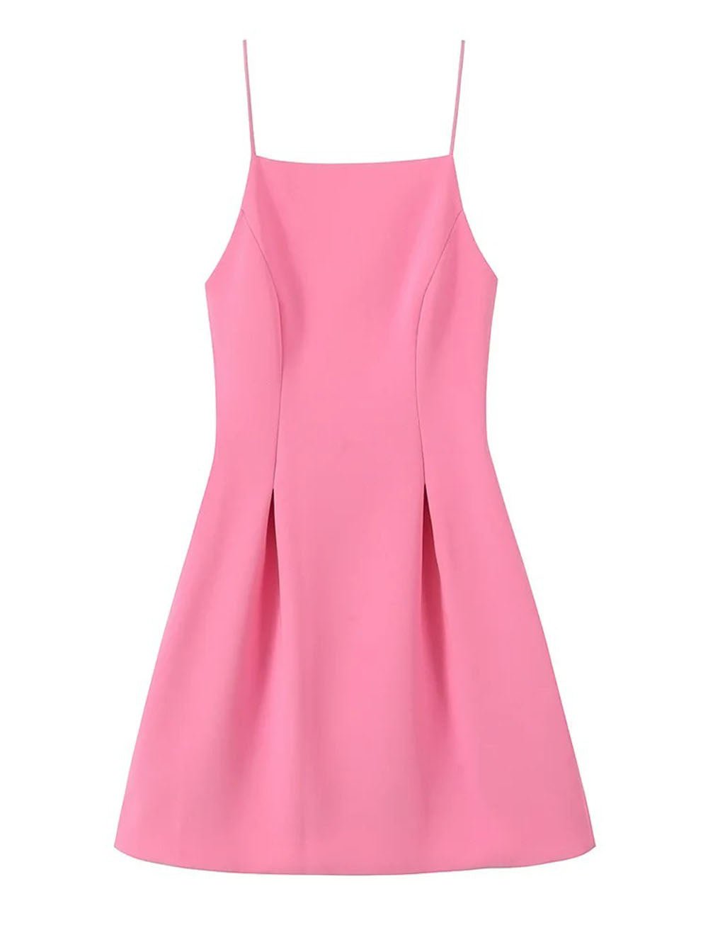 Square Neck Spaghetti Strap Princess Seam Fit and Flare Mini Dress
