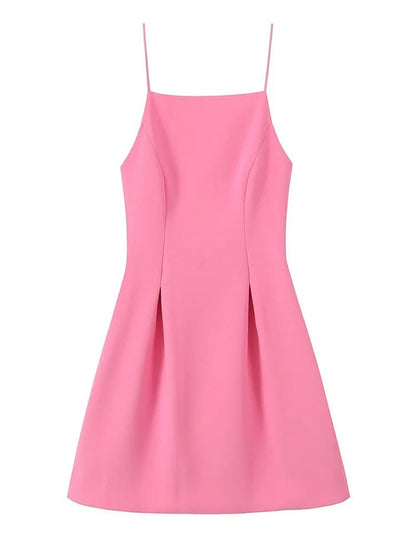 Square Neck Spaghetti Strap Princess Seam Fit and Flare Mini Dress