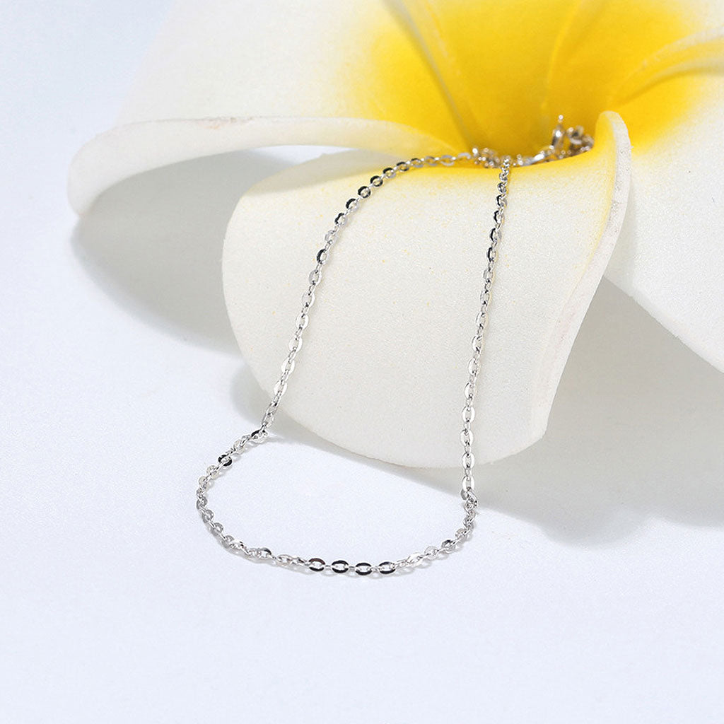 Rhodium Plated Sterling Silver Classic Cable Dainty Chain Necklace