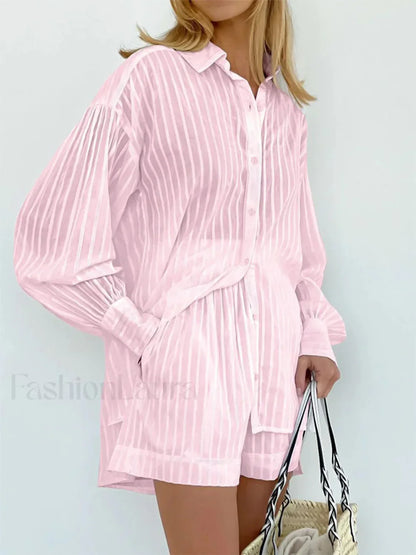 Cloud Nine Pinstripe See Modern Through Two Piece Shorts Set