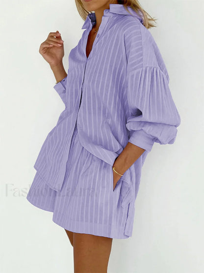 Cloud Nine Pinstripe See Modern Through Two Piece Shorts Set