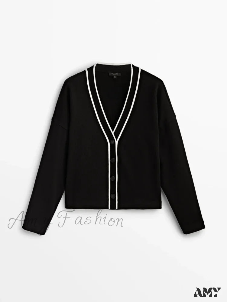 College Style Contrast Color Casual All-matching Temperament Cozy Chic Warm Cardigan