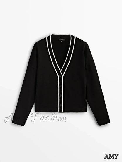 College Style Contrast Color Casual All-matching Temperament Cozy Chic Warm Cardigan