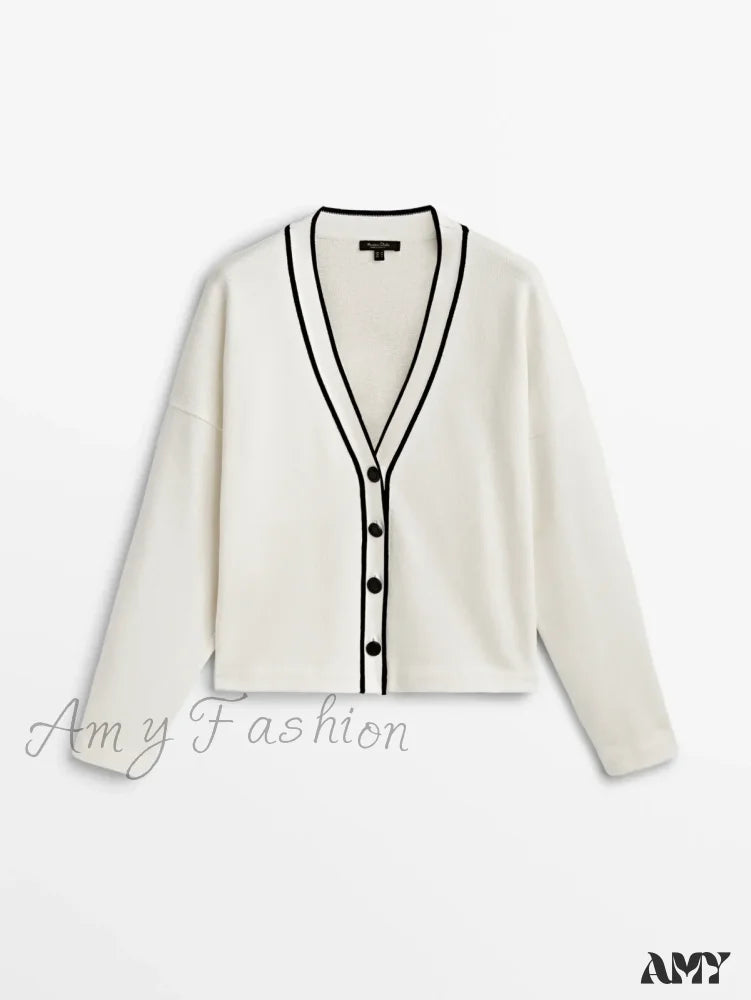 College Style Contrast Color Casual All-matching Temperament Cozy Chic Warm Cardigan