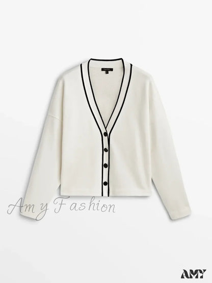 College Style Contrast Color Casual All-matching Temperament Cozy Chic Warm Cardigan