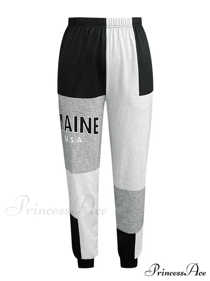 Color Block Jogger Letter Patchwork Print Knitting Casual Slant Pocket Pants