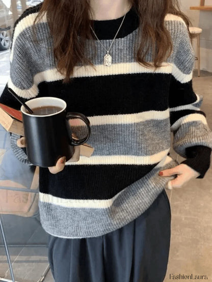 Color Block Striped Knit Sweater