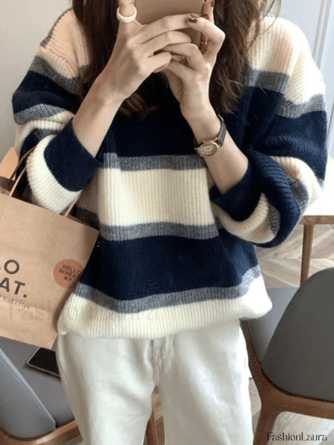 Color Block Striped Knit Sweater