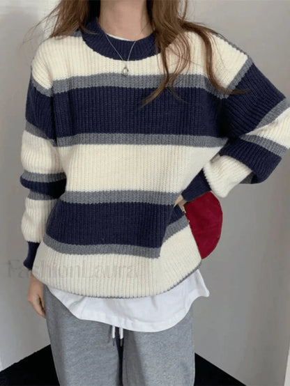 Color Block Striped Knit Sweater