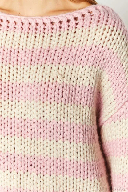 Colorblock Off-the-shoulder Stripe Casual Loose Sweater
