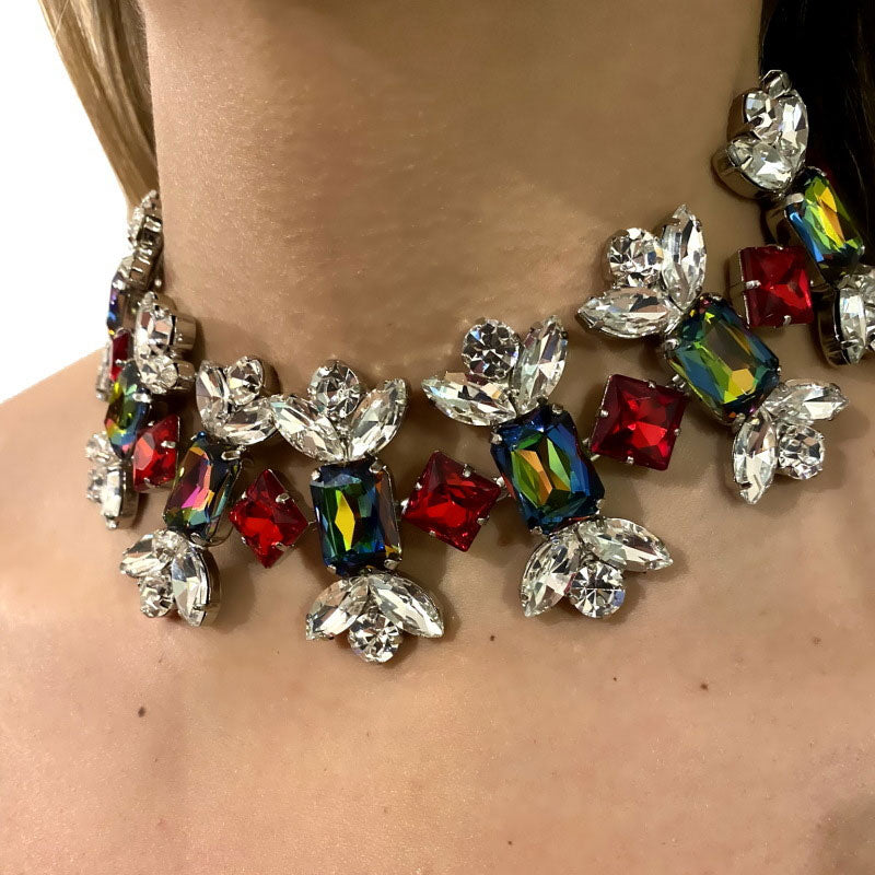 Candy Shaped Crystal Choker Necklace - Silver