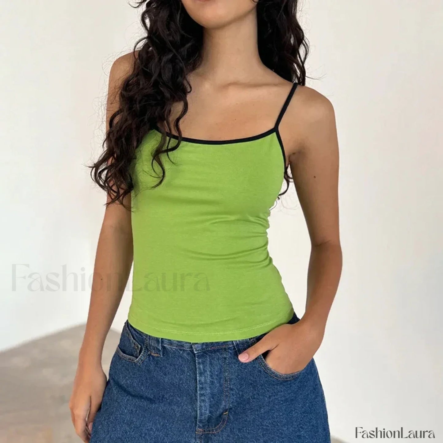 Contrast Spaghetti Strap Crop Top