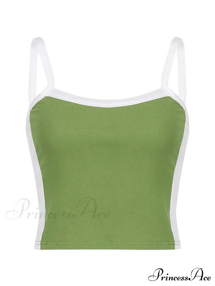 Contrast Trim Rib-Knit Trendy Crop Cami Top