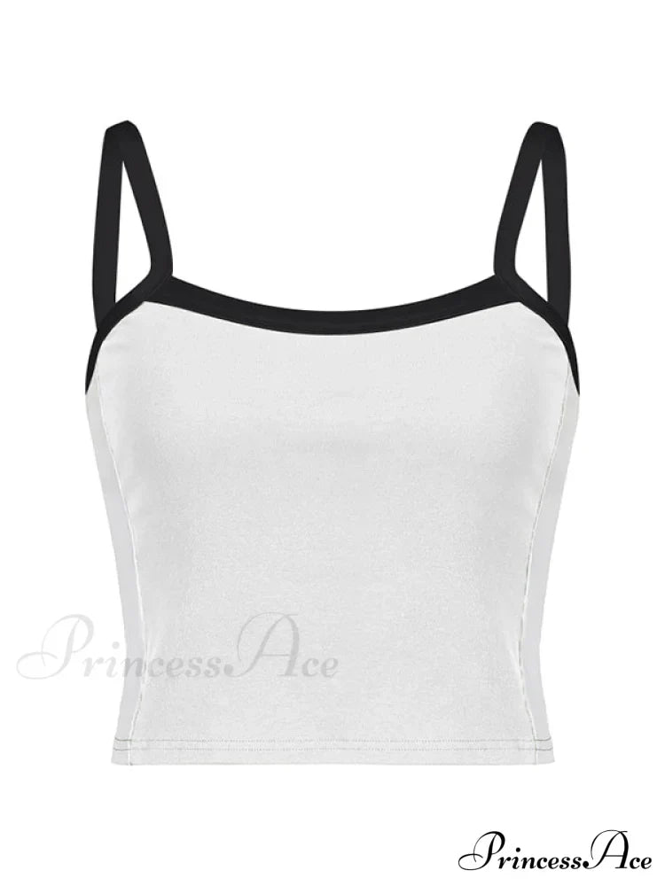 Contrast Trim Rib-Knit Trendy Crop Cami Top