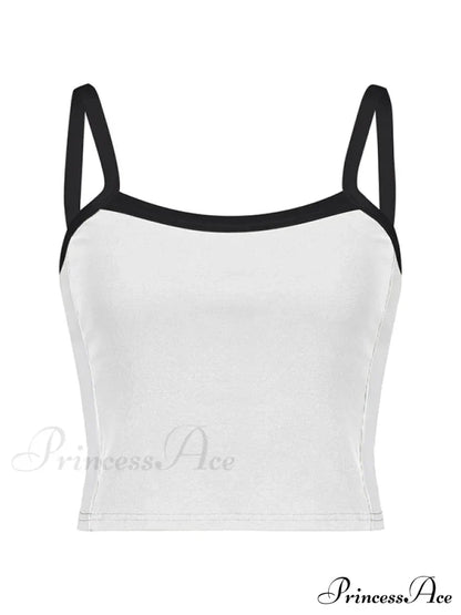 Contrast Trim Rib-Knit Trendy Crop Cami Top