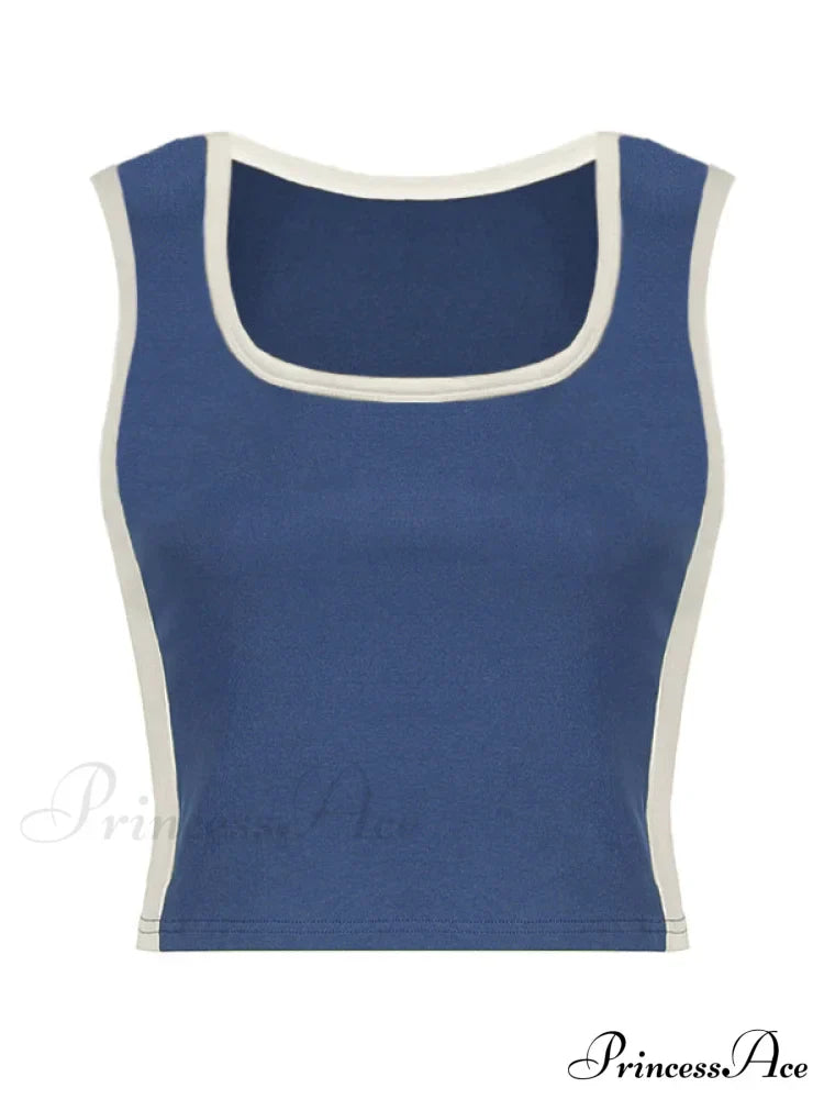 Contrast Trim Rib-Knit Trendy Crop Cami Top