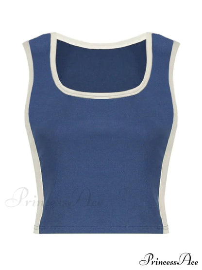 Contrast Trim Rib-Knit Trendy Crop Cami Top