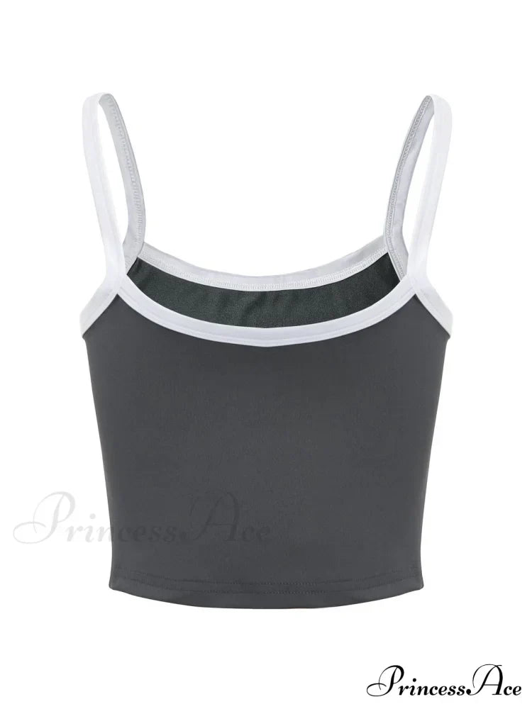 Contrast Trim Rib-Knit Trendy Crop Cami Top