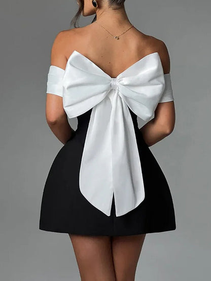 Off-the-Shoulder Contrast Band Fit and Flare Mini Dress