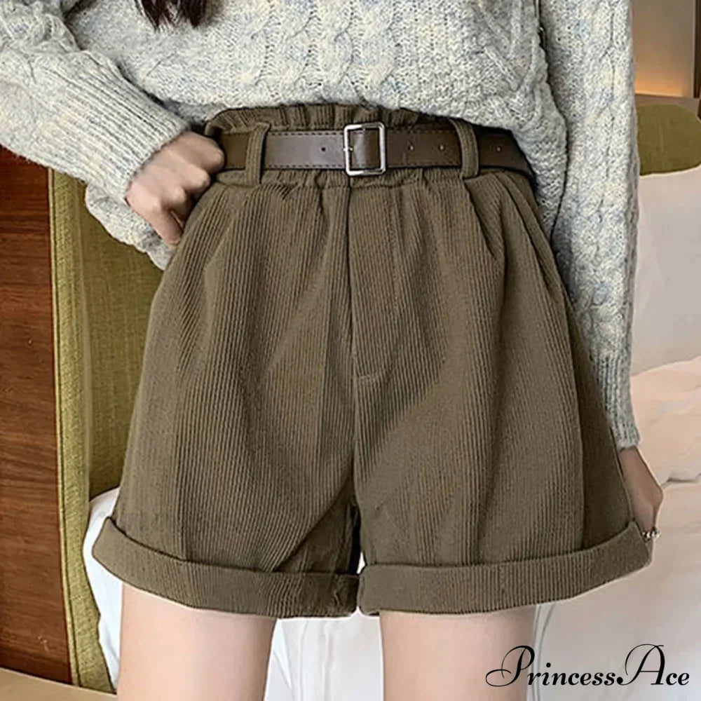 Corduroy High Waist Pleated Shorts