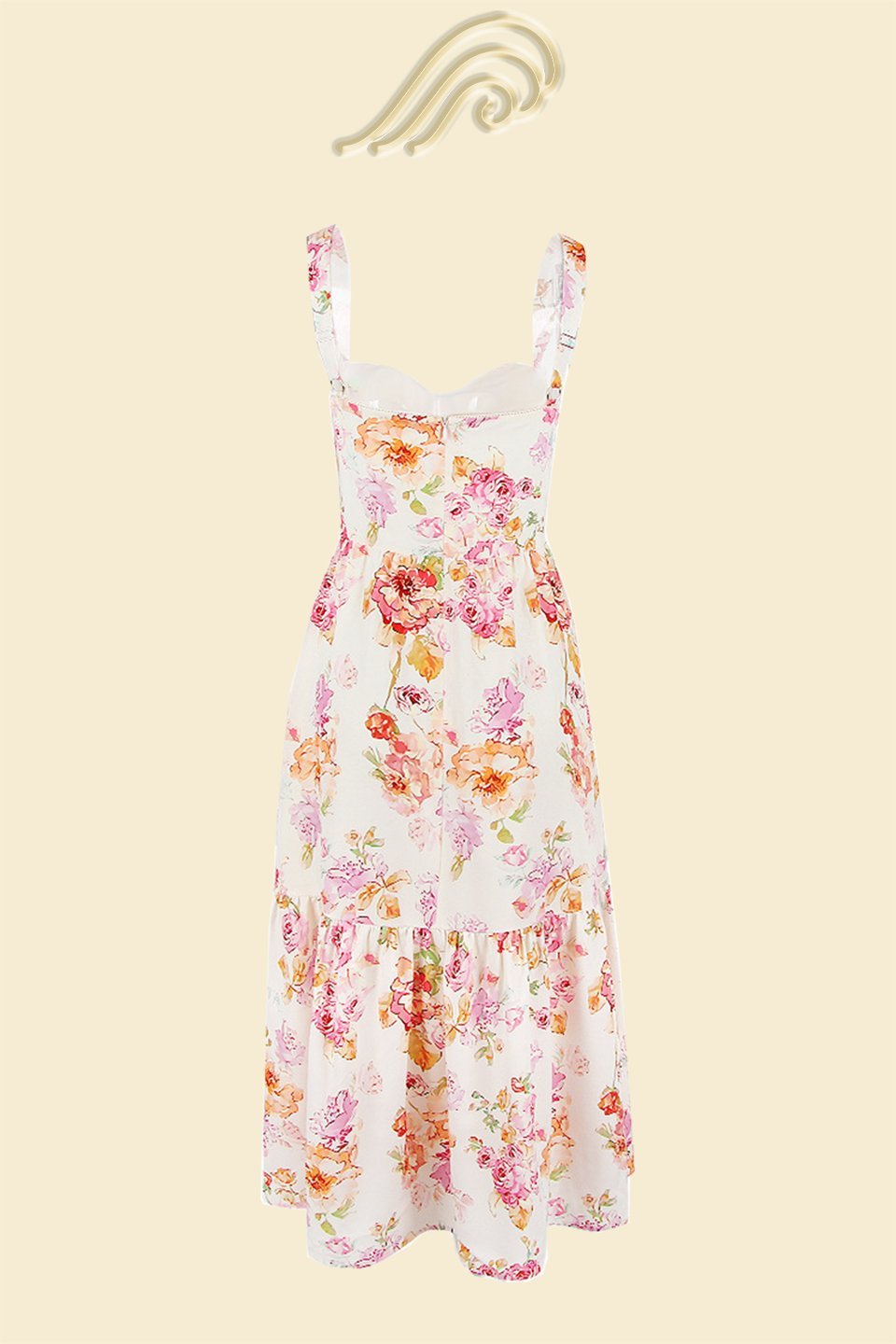 Floral Print Bustier Sweetheart Corset Bodice Ruffle Tier Flared Midi Dress