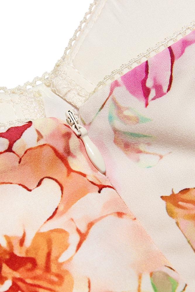 Floral Print Bustier Sweetheart Corset Bodice Ruffle Tier Flared Midi Dress