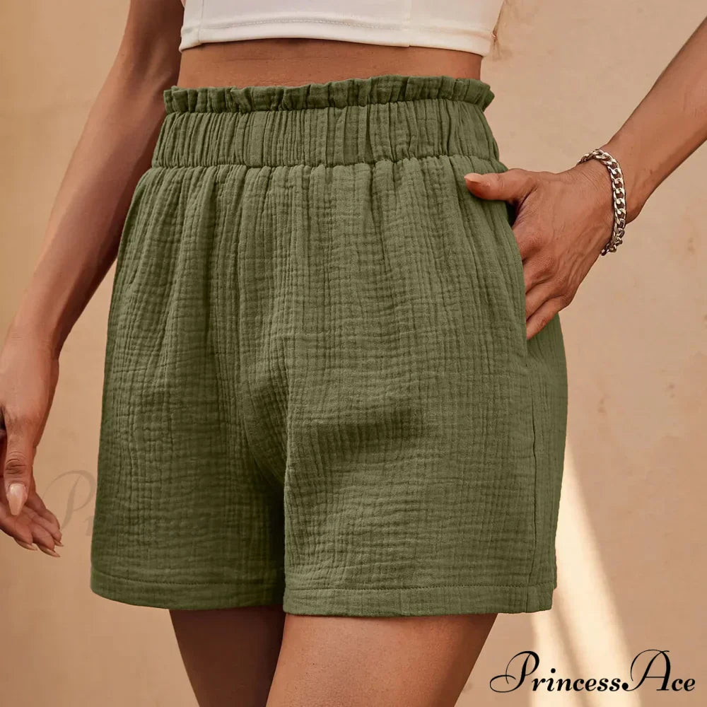 Cotton Double Layered Pleats Hem Straight Leg High Waist Sports Short