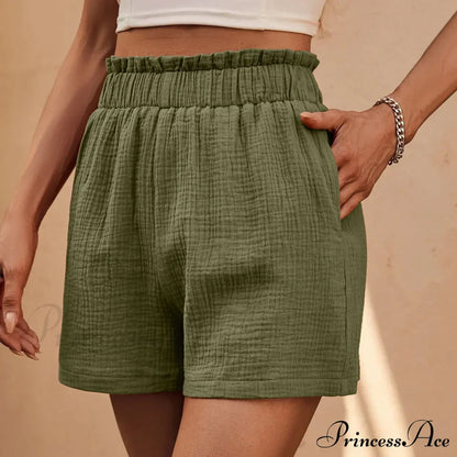 Cotton Double Layered Pleats Hem Straight Leg High Waist Sports Short