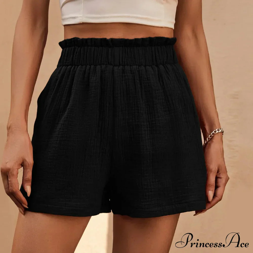 Cotton Double Layered Pleats Hem Straight Leg High Waist Sports Short