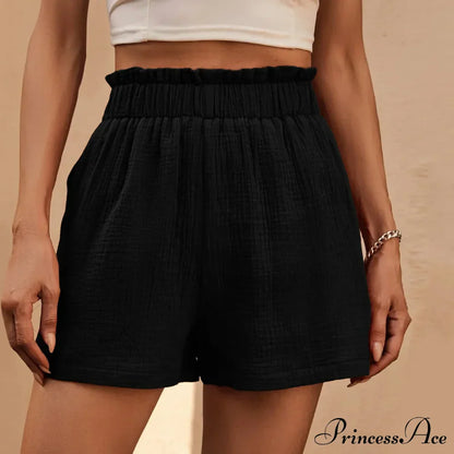 Cotton Double Layered Pleats Hem Straight Leg High Waist Sports Short
