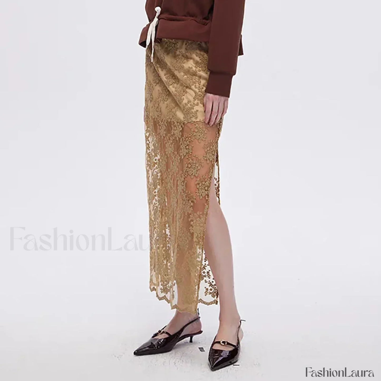 Cotton Embroidery Side Slit Skirt
