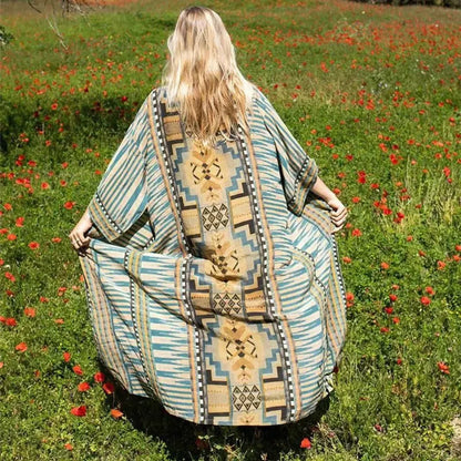 Cotton Ethnic Print Kimono Cardigan Boho Beach Cover up