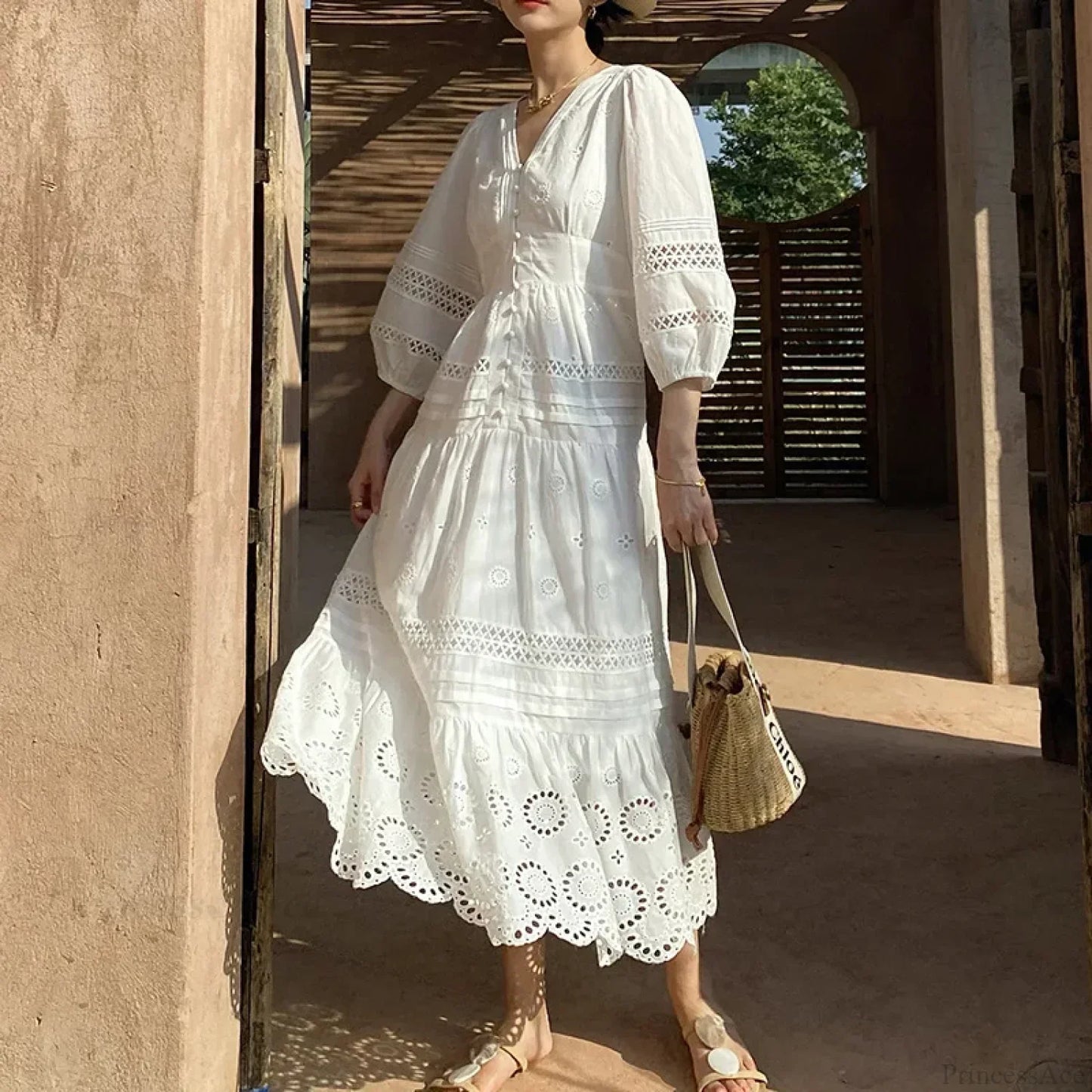 Cotton Floral V-neck Slim Summer Boho Dress