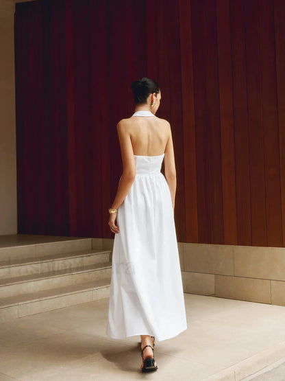 Cotton & Linen Halter Modern A Line Long Dress