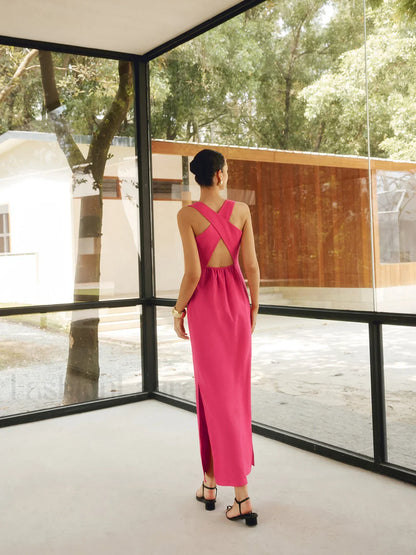 Cotton & Linen Trendy Crisscross Long Dress