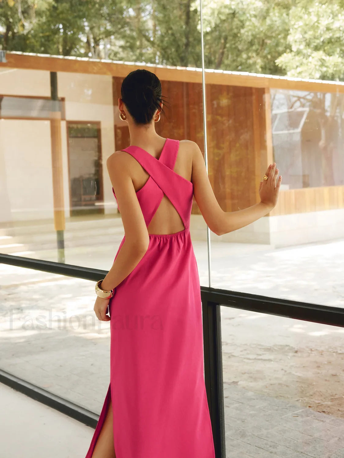 Cotton & Linen Trendy Crisscross Long Dress