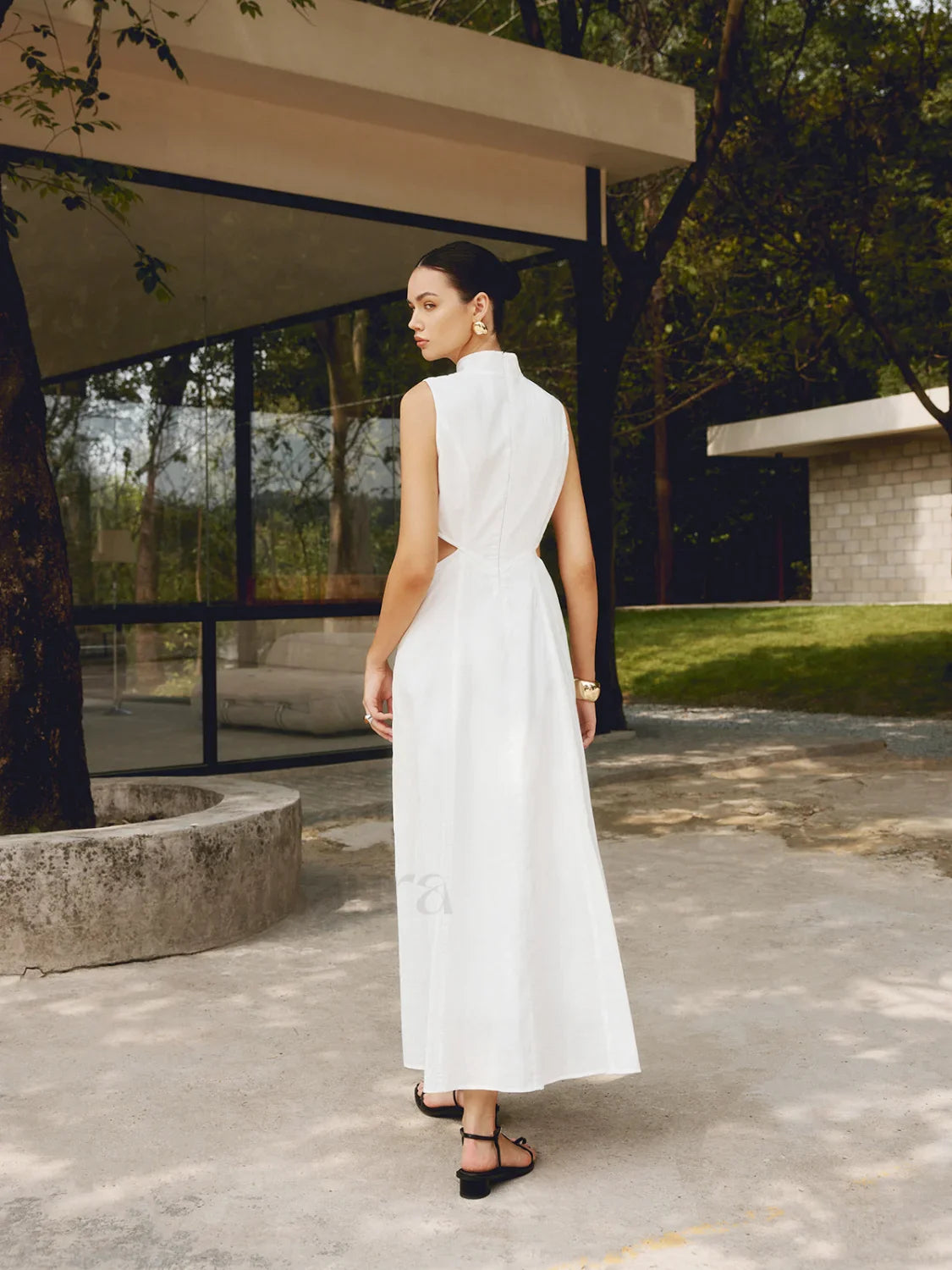 Cotton & Linen Trendy Elegant Cutout Long Dress