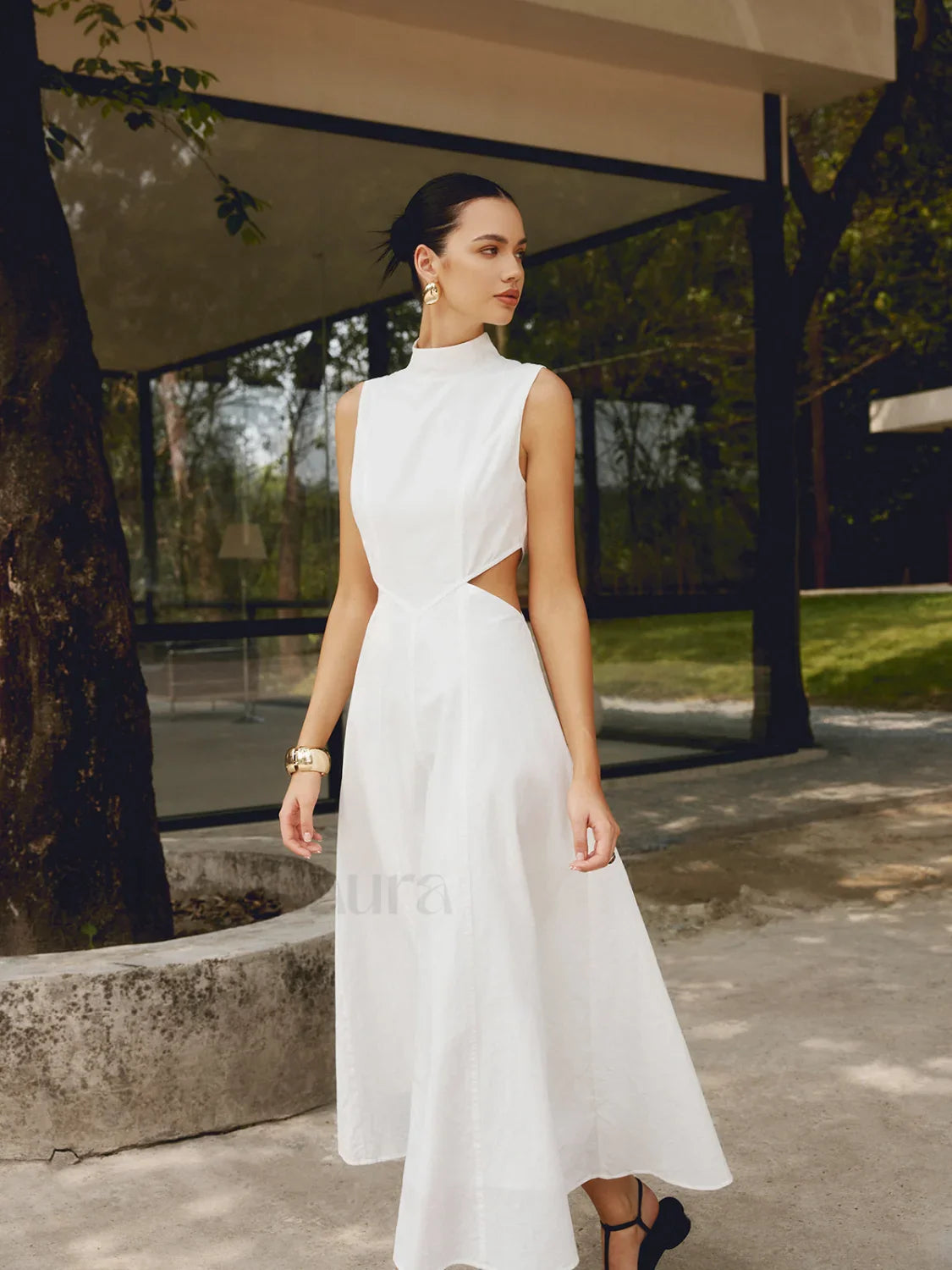 Cotton & Linen Trendy Elegant Cutout Long Dress